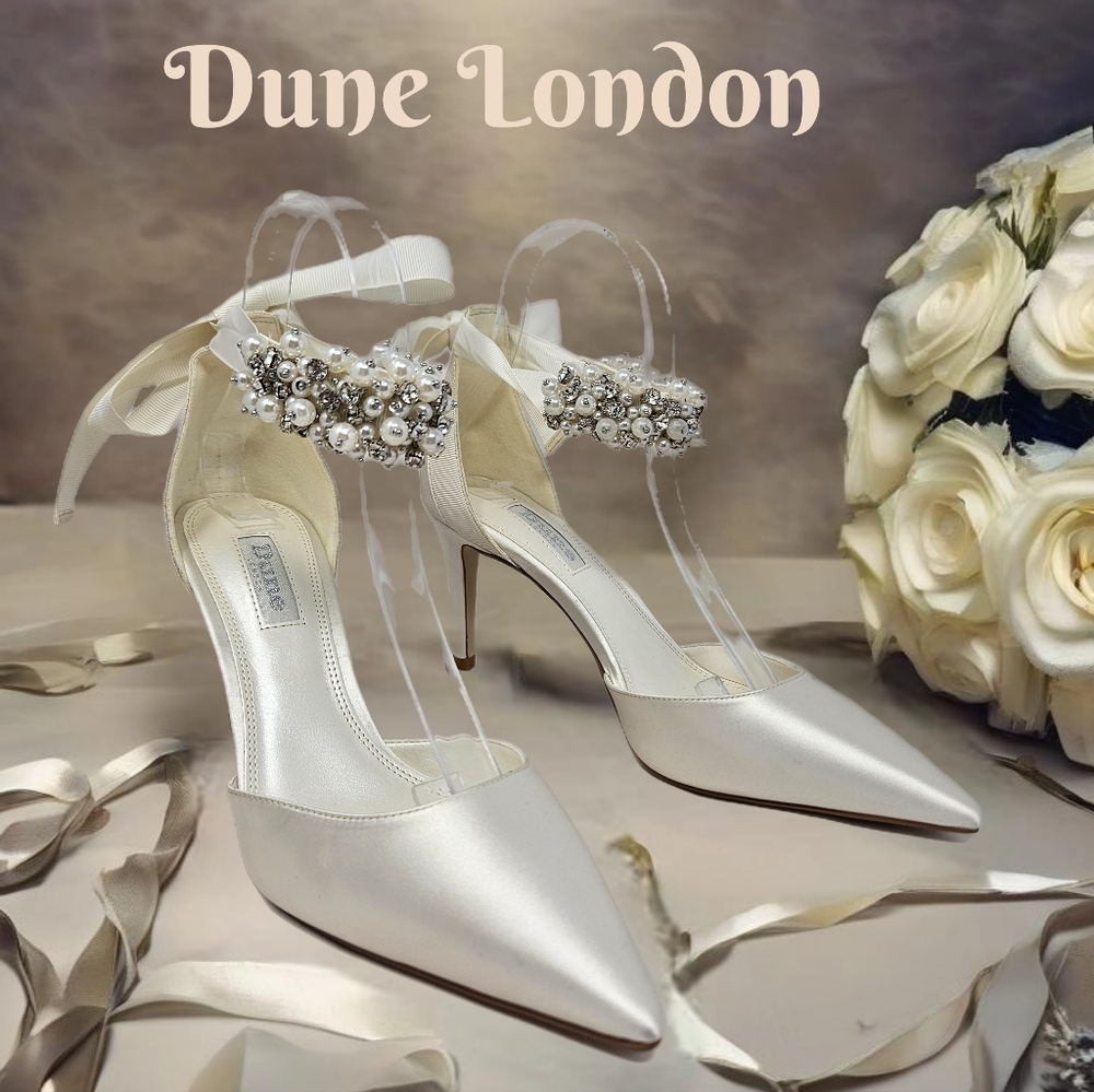 Dune London White Heels with Embellished Straps